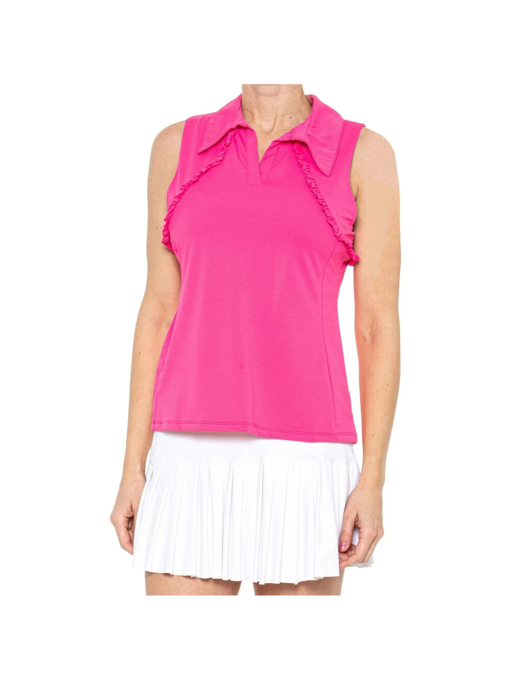 NEW GOTTEX Strawberry Pink Ruffle Sleeveless Golf Tennis Polo Shirt Size XS NWT